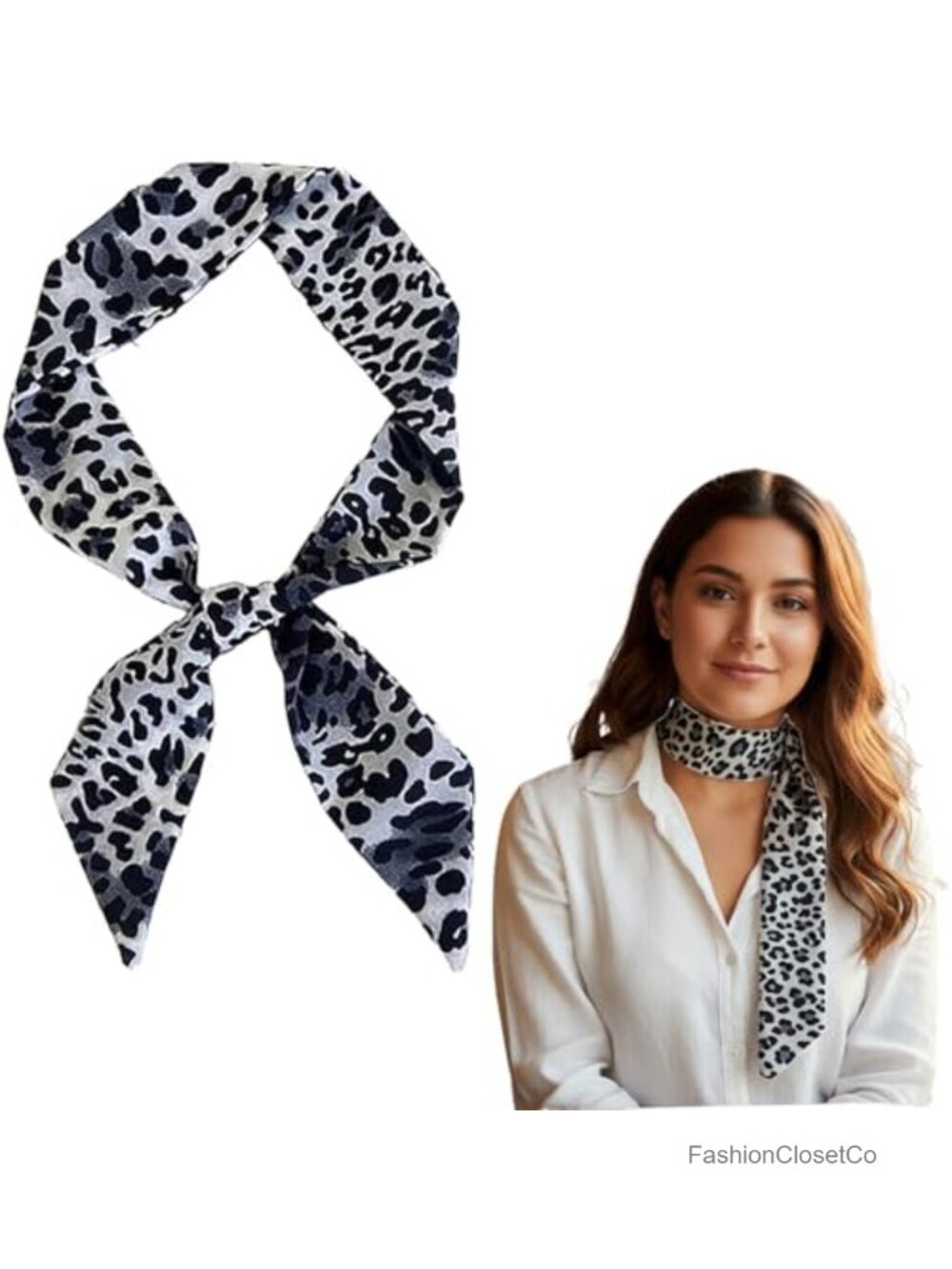 Leopard Neck Tie Skinny Scarf Hairband Purse Scarf Lightweight Cotton Fashion
